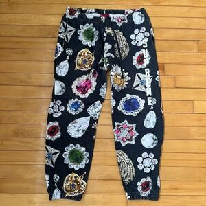 Supreme Jewels Sweatpants Black Gemstone Graphic Print Joggers Mens Cotton